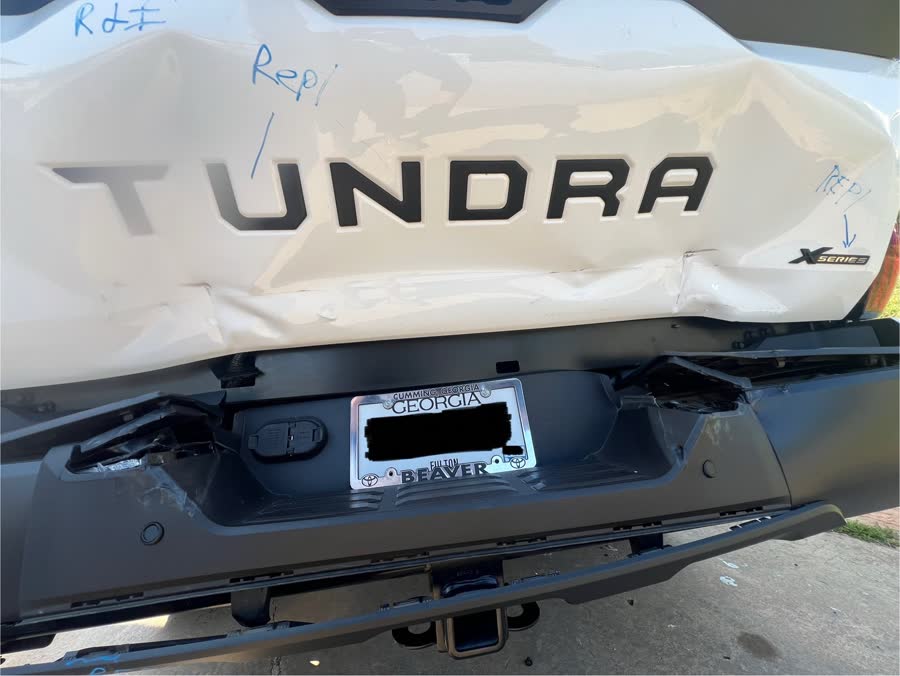 2024 Toyota Tundra tailgate and bumper collision damage before repair